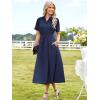 imageECOWISH Womens Midi Dress Short Sleeve V Neck Button Front Casual Flowy ALine Shirt Dresses with Pockets for Summer SpringNavy Bluev