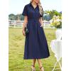 imageECOWISH Womens Midi Dress Short Sleeve V Neck Button Front Casual Flowy ALine Shirt Dresses with Pockets for Summer SpringNavy Bluev