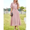 imageECOWISH Womens Midi Dress Short Sleeve V Neck Button Front Casual Flowy ALine Shirt Dresses with Pockets for Summer SpringPink
