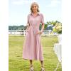imageECOWISH Womens Midi Dress Short Sleeve V Neck Button Front Casual Flowy ALine Shirt Dresses with Pockets for Summer SpringPink