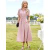 imageECOWISH Womens Midi Dress Short Sleeve V Neck Button Front Casual Flowy ALine Shirt Dresses with Pockets for Summer SpringPinkv