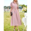 imageECOWISH Womens Midi Dress Short Sleeve V Neck Button Front Casual Flowy ALine Shirt Dresses with Pockets for Summer SpringPinkv