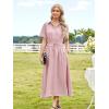 imageECOWISH Womens Midi Dress Short Sleeve V Neck Button Front Casual Flowy ALine Shirt Dresses with Pockets for Summer SpringPinkv