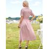 imageECOWISH Womens Midi Dress Short Sleeve V Neck Button Front Casual Flowy ALine Shirt Dresses with Pockets for Summer SpringPinkv