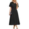 imageECOWISH Womens Midi Dress Short Sleeve V Neck Button Front Casual Flowy ALine Shirt Dresses with Pockets for Summer SpringBlackv