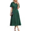 imageECOWISH Womens Midi Dress Short Sleeve V Neck Button Front Casual Flowy ALine Shirt Dresses with Pockets for Summer SpringGreenv