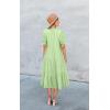 imageECOWISH Women Summer Casual Dress  V Neck Short Sleeve Gingham Midi Pleated Tiered Loose Fit Holiday Picnic DressesLight Green