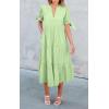 imageECOWISH Women Summer Casual Dress  V Neck Short Sleeve Gingham Midi Pleated Tiered Loose Fit Holiday Picnic DressesLight Green