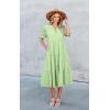 imageECOWISH Women Summer Casual Dress  V Neck Short Sleeve Gingham Midi Pleated Tiered Loose Fit Holiday Picnic DressesLight Green