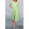 imageECOWISH Women Summer Casual Dress  V Neck Short Sleeve Gingham Midi Pleated Tiered Loose Fit Holiday Picnic DressesLight Green