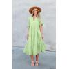 imageECOWISH Women Summer Casual Dress  V Neck Short Sleeve Gingham Midi Pleated Tiered Loose Fit Holiday Picnic DressesLight Green