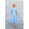 imageECOWISH Women Summer Casual Dress  V Neck Short Sleeve Gingham Midi Pleated Tiered Loose Fit Holiday Picnic DressesTurquoise Blue