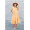 imageECOWISH Women Summer Casual Dress  V Neck Short Sleeve Gingham Midi Pleated Tiered Loose Fit Holiday Picnic DressesYellow