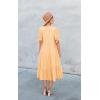 imageECOWISH Women Summer Casual Dress  V Neck Short Sleeve Gingham Midi Pleated Tiered Loose Fit Holiday Picnic DressesYellow