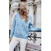 imageECOWISH Women Valentine Heart Sweater V Neck Embroidery Knit Loose Casual Long Sleeve Ribbed Pullover SweatersGray Blue