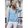 imageECOWISH Women Valentine Heart Sweater V Neck Embroidery Knit Loose Casual Long Sleeve Ribbed Pullover SweatersGray Blue