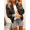 imageECOWISH Womens Casual Floral Zip Up Bomber Jacket Coat Stand Collar Lightweight Short Outwear Tops Windbreaker with PocketsArmy Green Leopard