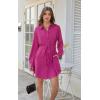 imageECOWISH Womens Dress Long Sleeve Casual Button Down Shirt Dress Loose Fall Dress V Neck Color Block Mini Dress Pockets BeltVrose Red