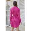 imageECOWISH Womens Dress Long Sleeve Casual Button Down Shirt Dress Loose Fall Dress V Neck Color Block Mini Dress Pockets BeltVrose Red