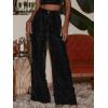 imageECOWISH Womens Velvet Pants Elastic High Waist Palazzo Pants Casual Flare Long Trousers381 Black