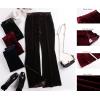 imageECOWISH Womens Velvet Pants Elastic High Waist Palazzo Pants Casual Flare Long TrousersWine Red