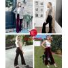 imageECOWISH Womens Velvet Pants Elastic High Waist Palazzo Pants Casual Flare Long TrousersWine Red