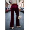 imageECOWISH Womens Velvet Pants Elastic High Waist Palazzo Pants Casual Flare Long TrousersWine Red