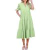 imageECOWISH Women Summer Casual Dress  V Neck Short Sleeve Gingham Midi Pleated Tiered Loose Fit Holiday Picnic DressesLight Green