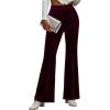 imageECOWISH Womens Velvet Pants Elastic High Waist Palazzo Pants Casual Flare Long TrousersWine Red