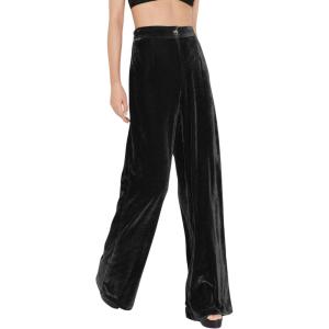 imageECOWISH Womens Velvet Pants Elastic High Waist Palazzo Pants Casual Flare Long Trousers381 Black