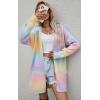imageECOWISH Womens Cardigan Sweaters Fall Winter Knitted Rainbow Color Block Striped Cozy Kimono Long Sleeve Open Front Pockets3183 Pink