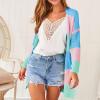 imageECOWISH Womens Cardigan Sweaters Fall Winter Knitted Rainbow Color Block Striped Cozy Kimono Long Sleeve Open Front PocketsMulticolored
