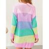 imageECOWISH Womens Cardigan Sweaters Fall Winter Knitted Rainbow Color Block Striped Cozy Kimono Long Sleeve Open Front PocketsPink