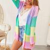 imageECOWISH Womens Cardigan Sweaters Fall Winter Knitted Rainbow Color Block Striped Cozy Kimono Long Sleeve Open Front PocketsPink