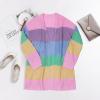 imageECOWISH Womens Cardigan Sweaters Fall Winter Knitted Rainbow Color Block Striped Cozy Kimono Long Sleeve Open Front PocketsPink