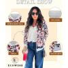 imageECOWISH Womens Casual Floral Zip Up Bomber Jacket Coat Lightweight Short Camo No Lining Outwear Tops Windbreaker with Pocket3303 Leopard Flower