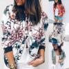 imageECOWISH Womens Casual Floral Zip Up Bomber Jacket Coat Lightweight Short Camo No Lining Outwear Tops Windbreaker with Pocket832 Blue