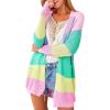 imageECOWISH Womens Cardigan Sweaters Fall Winter Knitted Rainbow Color Block Striped Cozy Kimono Long Sleeve Open Front PocketsPink