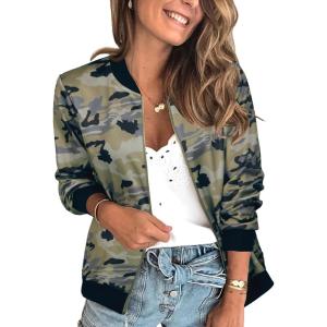 imageECOWISH Womens Casual Floral Zip Up Bomber Jacket Coat Lightweight Short Camo No Lining Outwear Tops Windbreaker with Pocket333 Army Green Camouflage