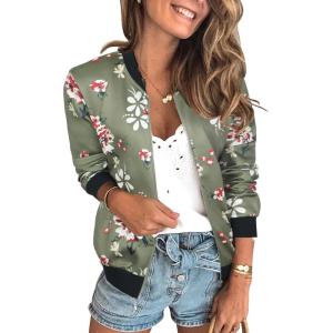 imageECOWISH Womens Casual Floral Zip Up Bomber Jacket Coat Lightweight Short Camo No Lining Outwear Tops Windbreaker with Pocket333army Green1