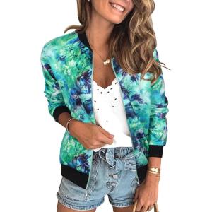 imageECOWISH Womens Casual Floral Zip Up Bomber Jacket Coat Lightweight Short Camo No Lining Outwear Tops Windbreaker with Pocket333green