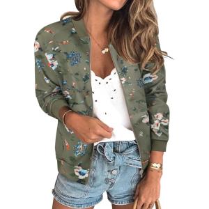 imageECOWISH Womens Casual Floral Zip Up Bomber Jacket Coat Lightweight Short Camo No Lining Outwear Tops Windbreaker with Pocket337army Green