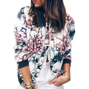 imageECOWISH Womens Casual Floral Zip Up Bomber Jacket Coat Lightweight Short Camo No Lining Outwear Tops Windbreaker with Pocket832 Blue
