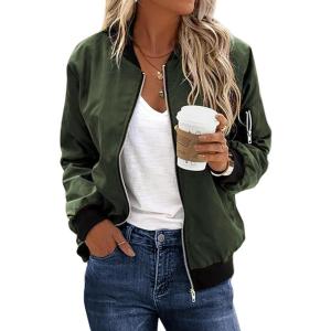 imageECOWISH Womens Casual Floral Zip Up Bomber Jacket Coat Lightweight Short Camo No Lining Outwear Tops Windbreaker with PocketSgreen