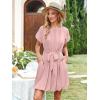 imageECOWISH Women Summer Mini Dress Short Puff Sleeve Flowy Short Dresses Casual A Line Chiffon Sundress Crew Neck Tie Dye PocketPink