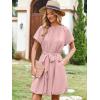 imageECOWISH Women Summer Mini Dress Short Puff Sleeve Flowy Short Dresses Casual A Line Chiffon Sundress Crew Neck Tie Dye PocketPink