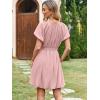 imageECOWISH Women Summer Mini Dress Short Puff Sleeve Flowy Short Dresses Casual A Line Chiffon Sundress Crew Neck Tie Dye PocketPink