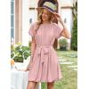 imageECOWISH Women Summer Mini Dress Short Puff Sleeve Flowy Short Dresses Casual A Line Chiffon Sundress Crew Neck Tie Dye PocketPink