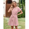 imageECOWISH Women Summer Mini Dress Short Puff Sleeve Flowy Short Dresses Casual A Line Chiffon Sundress Crew Neck Tie Dye PocketPink