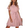 imageECOWISH Women Summer Mini Dress Short Puff Sleeve Flowy Short Dresses Casual A Line Chiffon Sundress Crew Neck Tie Dye PocketPink
